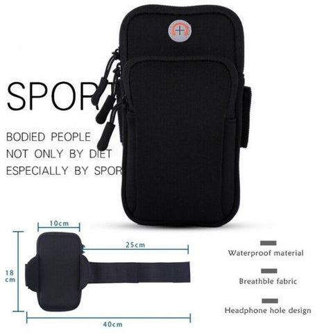 Waterproof Sport Armband, Unisex Running Jogging Gym Arm Band Case, Running Mobile Arm Band for Fitness Exercise with Adjustable Elastic Band (Black)