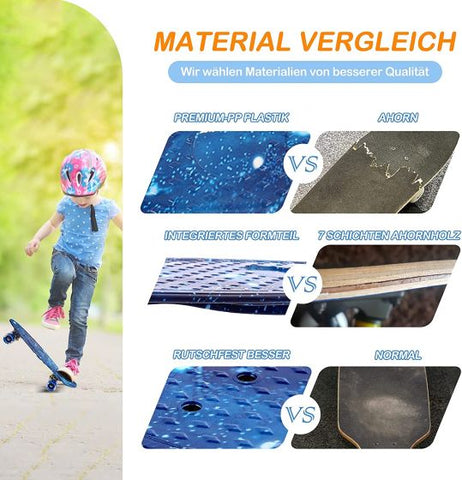Mini Cruiser Skateboard, 56 cm, Plastic Complete Board, Retro Skateboard with ABEC-7 Ball Bearings and LED Light Wheels, Skateboard Kickboard for Children, Beginners, Teenagers