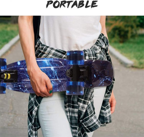 Mini Cruiser Skateboard, 56 cm, Plastic Complete Board, Retro Skateboard with ABEC-7 Ball Bearings and LED Light Wheels, Skateboard Kickboard for Children, Beginners, Teenagers