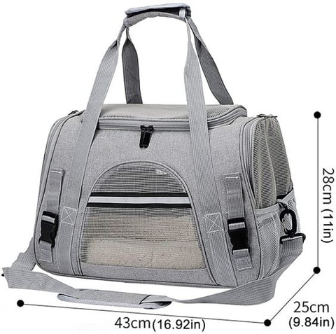 Cat Carrier Bag Portable Foldable Dog Transport Bag Breathable Cat Transport Cage with Comfortable Mattress for Travel Outdoor Kitten Rabbit Guinea Pig Dog (Gray)