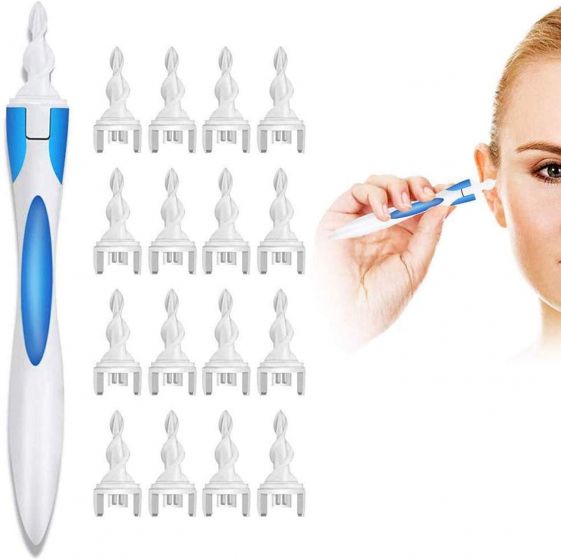 Earwax Remover, Ear Wax Remover Tool Spiral Earwax Removal Kit with 16 Soft Replacement Heads Safe for Adult & Kids