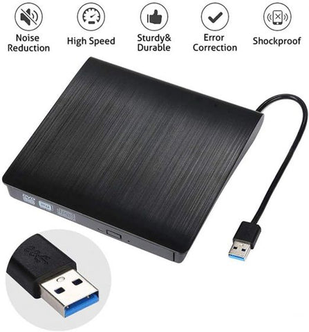 External DVD CD Writer USB 3.0 Burner Drive Player High Speed Data Transfer for Laptop/Desktop/MacBook/Windows 10/8/7 - (Black)