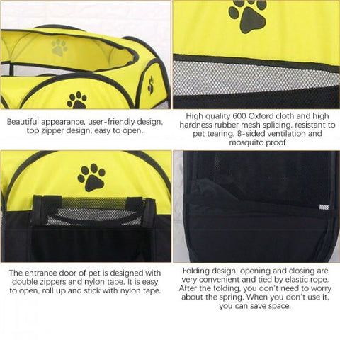 Pet Portable Foldable Playpen, Dog/Cat/Puppy Exercise Pen Kennel, Removable Mesh Shade Cover (Red)