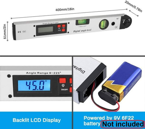 Digital Angle Finder with Pouch 400mm/16 inch Angle Ruler with Spirit Levels Backlit LCD Tool for Roofing Engineering