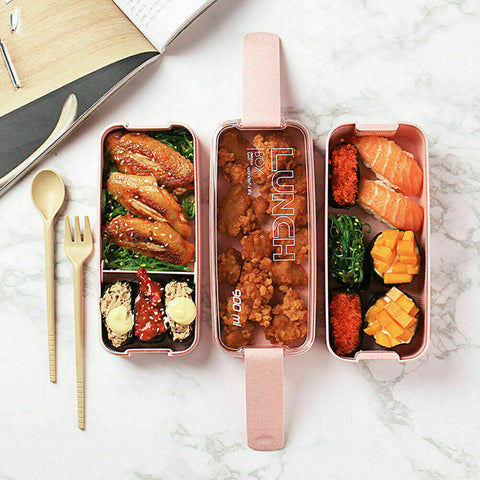 3-Layer Bento Box Students Lunch Box Eco-Friendly Leakproof 900ml Food Container