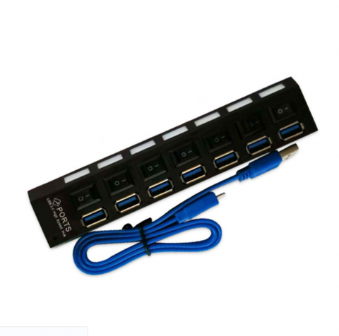 7-Port High Speed USB 3.0 Hub without Power Adapter and Individual On/Off Switches for MacBook