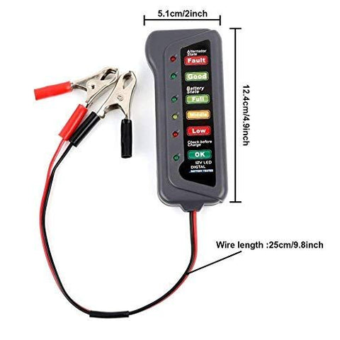 12V Digital Battery Alternator Tester For Car Motorcycle Trucks with 6 LED Lights Display Indicators