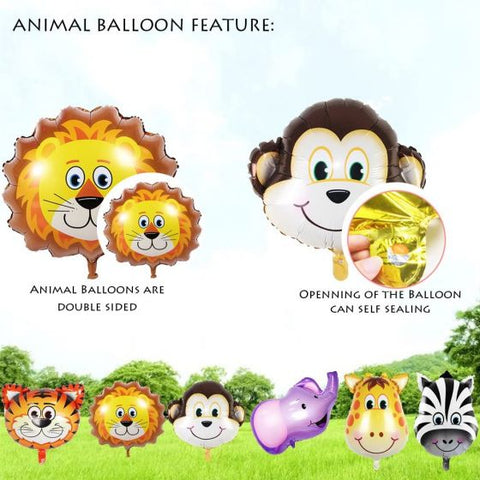 Jungle Safari Animals  Balloons 6pcs 22 Inch  For Jungle Safari Animals Theme Birthday Party Decorations