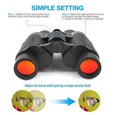 60x60 Zoom Coordinate HD Binoculars Day / Low-Light Night Vision Hunting Camping Hiking Waterproof Outdoor Telescope with Pouch, Great Present 5-3000M