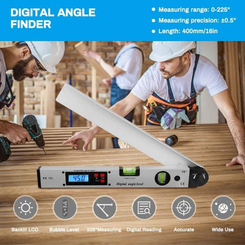 Digital Angle Finder with Pouch 400mm/16 inch Angle Ruler with Spirit Levels Backlit LCD Tool for Roofing Engineering