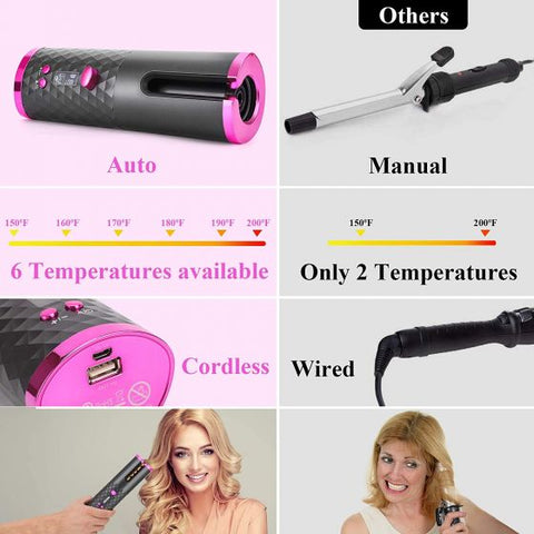 Cordless Automatic  Wireless Curler Rechargeable Hair Curling Wand for Hair Styling