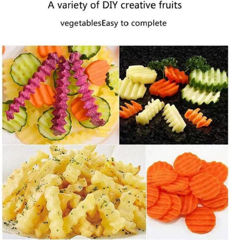 Crinkle Potato Cutter - 2.9" x 11.8" 420 Stainless Steel Waves French Fries Slicer, Save-effort Handheld Chipper Chopper, Vegetable Salad Chopping Knife Home Kitchen Wavy Blade Cutting Tool, Black