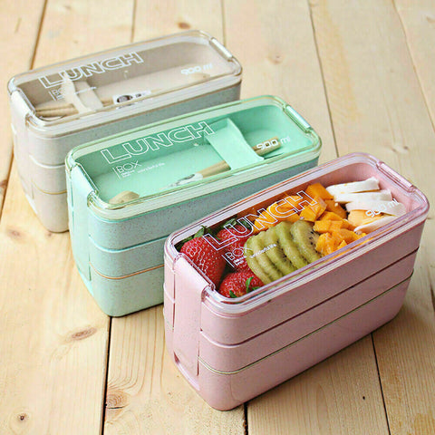 3-Layer Bento Box Students Lunch Box Eco-Friendly Leakproof 900ml Food Container