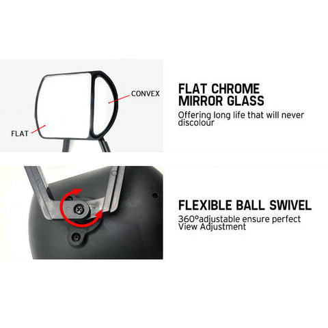 One Pair Towing Mirrors Pair Clip on Multi Fit Clamp On Towing Caravan 4X4 Trailer