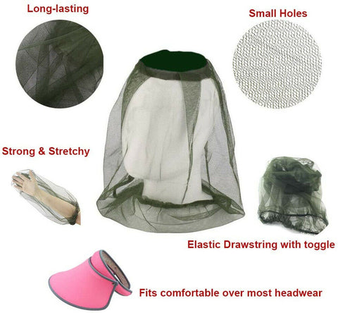 OUTDOOR MOSQUITO FLY HEAD NET INSECT MESH HAT BEE BUG MOZZIE FISHING PROTECTOR
