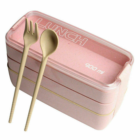 3-Layer Bento Box Students Lunch Box Eco-Friendly Leakproof 900ml Food Container