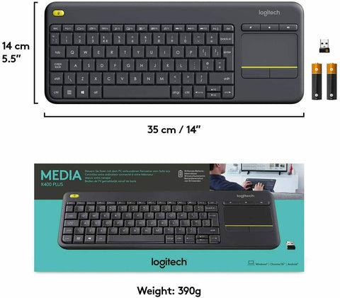 Logitech Wireless membrane K400 Plus TouchPad unifying PC TV Box Keyboard Black