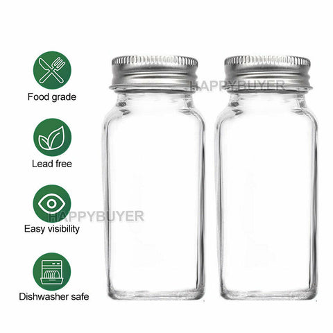 12x Clear Square Glass Jars Lid Spice Herb Seasoning Condiment Storage Container