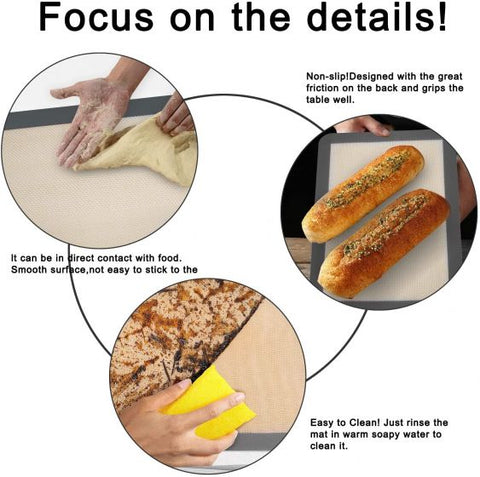 Silicone Baking Mats - Set of 2 Non-Slip Washable Reusable Baking Tray, Heat-Resistant Cooking Bakeware Mat, BPA Free (Gray)