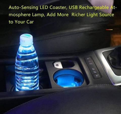 Car LED Light Cup Holder Automotive Interior USB Colorful Atmosphere Lights Lamp Drink Holder Anti-Slip Mat Auto Accessories