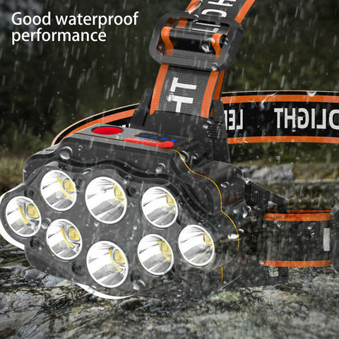 8 LED T6 Headlamp Headlight Torch Rechargeable Flashlight Work Light