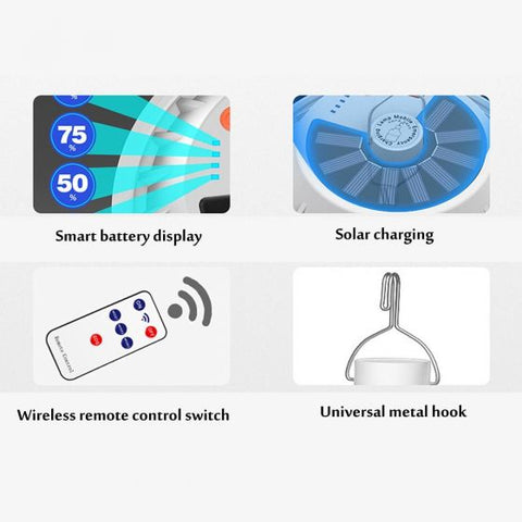 100W 120LED Solar with Remote Controller Portable Outdoor Camping Emergency Lamp USB Rechargeable Hook Light