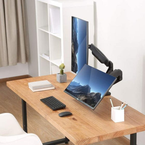 Dual Height Adjustable Monitor Stand Desk Mount for 2 LCD Computer Flat Screens, VESA 75 and 100 Fits 22, 23, 24, 27 Inch