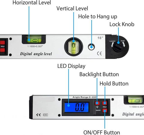 Digital Angle Finder with Pouch 400mm/16 inch Angle Ruler with Spirit Levels Backlit LCD Tool for Roofing Engineering