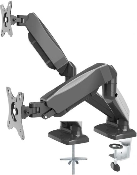 Dual Height Adjustable Monitor Stand Desk Mount for 2 LCD Computer Flat Screens, VESA 75 and 100 Fits 22, 23, 24, 27 Inch