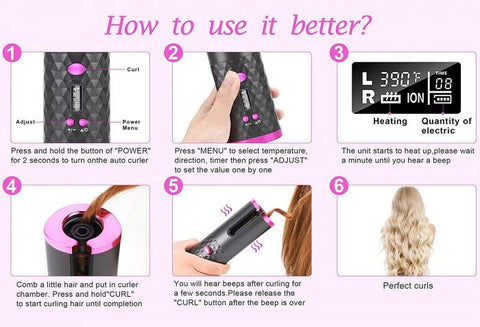 Cordless Automatic  Wireless Curler Rechargeable Hair Curling Wand for Hair Styling