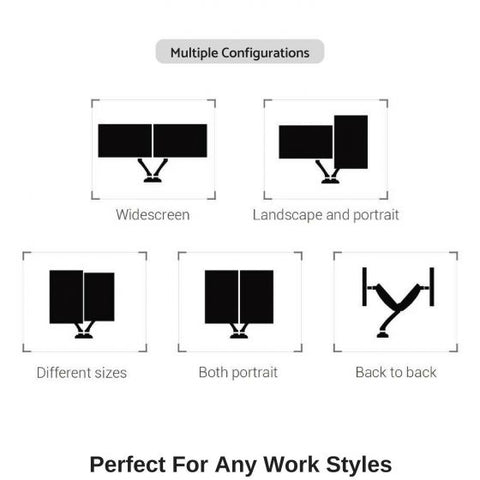 Dual Height Adjustable Monitor Stand Desk Mount for 2 LCD Computer Flat Screens, VESA 75 and 100 Fits 22, 23, 24, 27 Inch