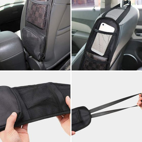 Car Seat Side Storage Bag 3 Pockets Front Seat Mesh Hanging Bag for Auto Small Items, Durable Drink Holder Storage Pockets Fit for All Vehicles