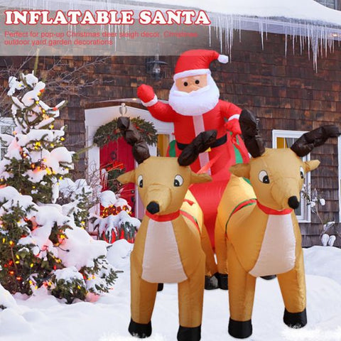 Christmas Inflatable Santa Claus on Sleigh with Two Reindeer & Gift Box Airblown Yard Decorations - LED Lights Blow Up Inflatables Decoration for Christmas Outdoor Yard Garden Home Family