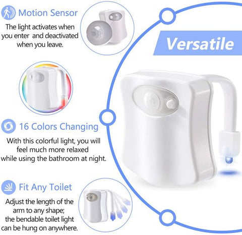 Toilet Motion Sensor Light, 16 Colors Changing Sensor LED Washroom Night Light Inside Toliet Lamp, PIR Motion Activated Waterproof Bathroom Accessory, Fits Any Toilet