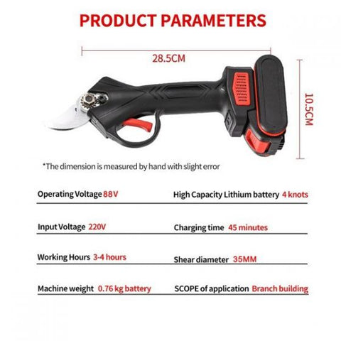 88V Cordless Pruner Electric Pruning Shear with 2 Lithium-ion Battery Efficient Fruit Tree Bonsai Pruning Branche Cutter Scissor