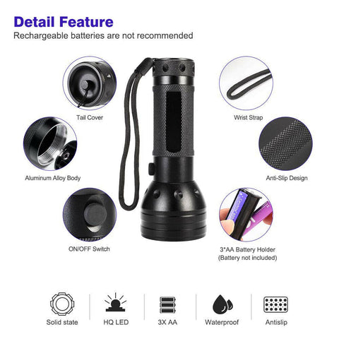 51 LED 395 nM UV Flashlight Ultraviolet Blacklight Aluminium Torch Light Lamp