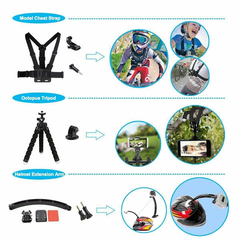120pcs Accessories Pack Case Chest Head Floating Monopod GoPro Hero 7 6 5 4 3+ 2