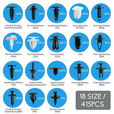 415PCS  Car Plastic Push Pin Rivet Fasteners Trim Panel Moulding Clip
