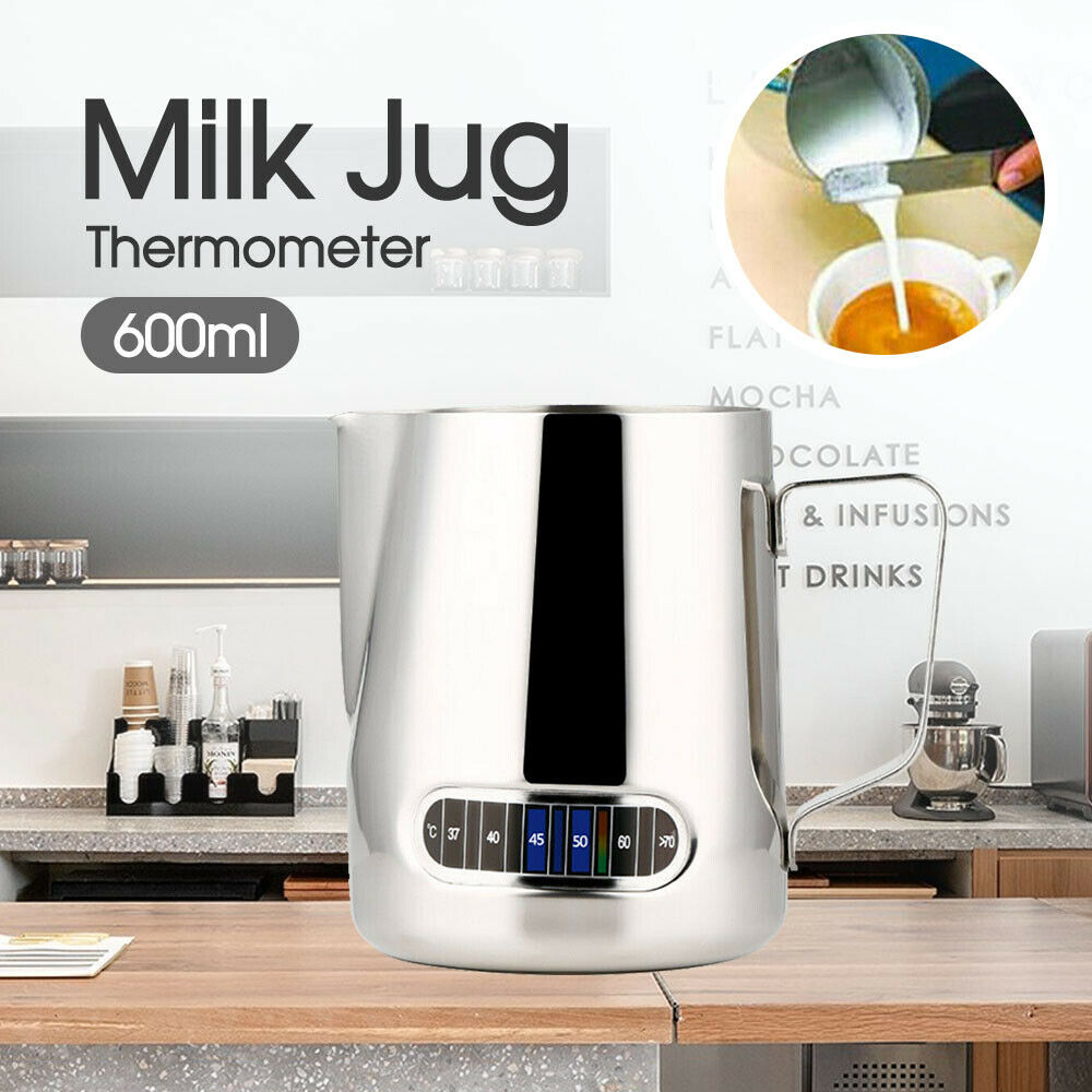 600ml Stainless Steel Thermometer Milk Pitcher Jug