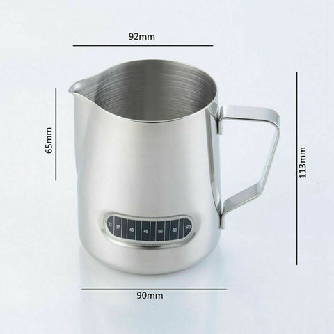 600ml Stainless Steel Thermometer Milk Pitcher Jug