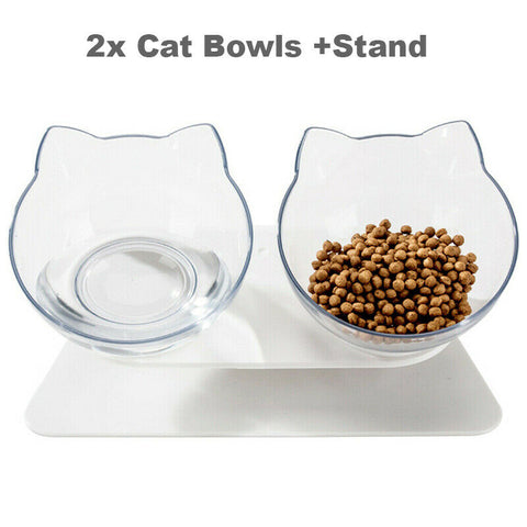 Double Elevated Pet Bowl Bowls Stand Cat Dog Feeder Food Water Raised Lifted