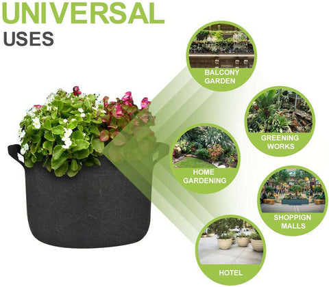 5x  Black Fabric Plant Pot Breathable with Handles 5 Gallon