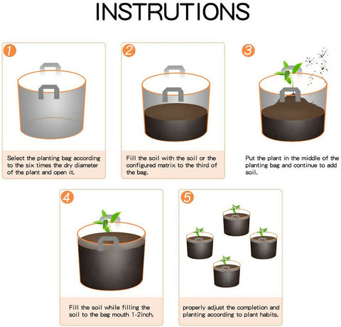 5x  Black Fabric Plant Pot Breathable with Handles 5 Gallon