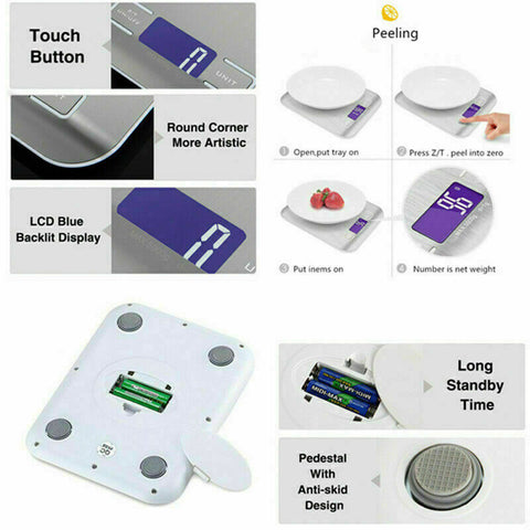 LCD Stainless Kitchen Cooking Food Electronic Digital Scale Weight 5kg 1g