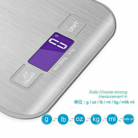 LCD Stainless Kitchen Cooking Food Electronic Digital Scale Weight 5kg 1g
