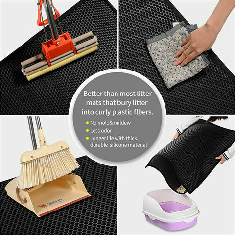 Waterproof Double-Layer Cat Litter Mat Trapper Foldable Pad Pet Rug Home L Size