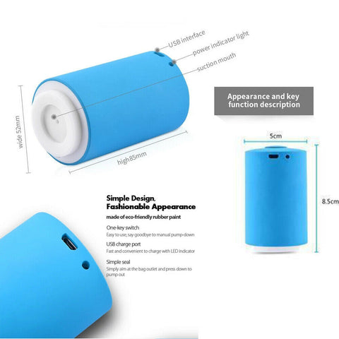 Mini Automatic Compression Air Pump Portable USB Sealer + 10 Reusable Vacuum Bag