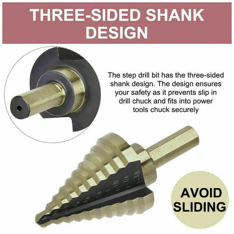 5PCS HSS Step Steel Cone Drill Titanium Bits Set Kit Hole Cutter + Aluminum Case
