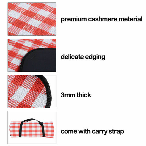 Large Picnic Blanket Premium Cashmere RED Rug Waterproof Mat Outdoor 200X200cm