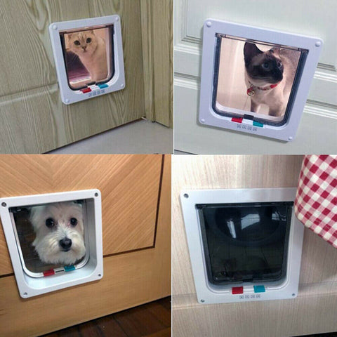 4-Way Lockable Pet Flap Door Screen White Large Size